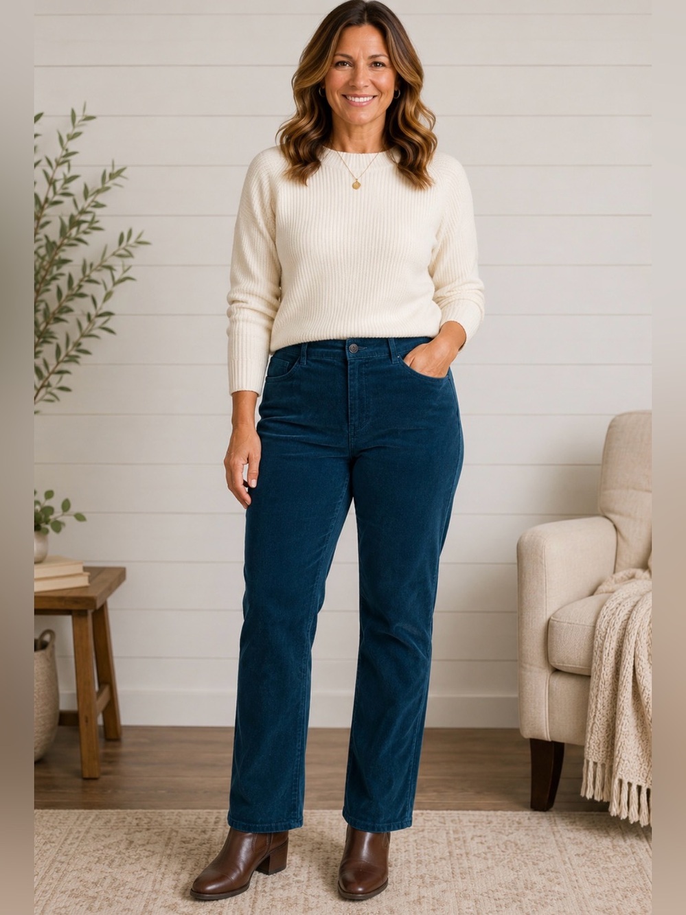 Orvis Corduroy Pants Women’s Size 12 Teal High Rise Straight Leg Stretch
